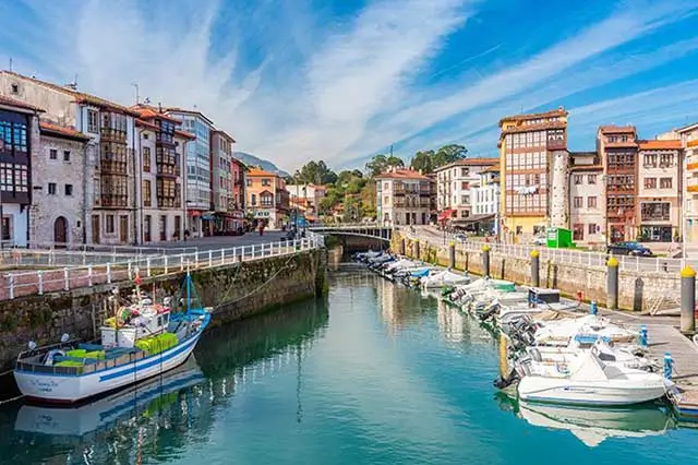 Quaint harbor of Llanes, a coastal town in Asturias, Northern Spain.