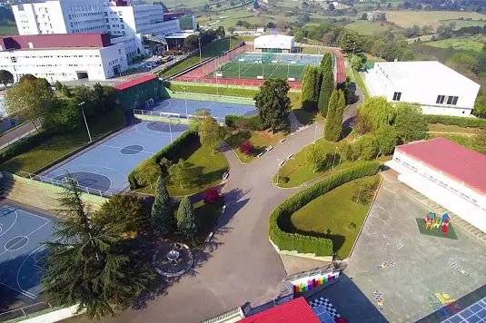 Aerial view of the educational center at the summer camp in Northern Spain.